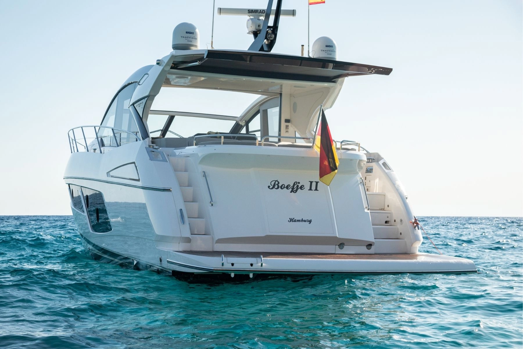 Charter yacht Sunseeker Predator 57 Boefje II stern.
