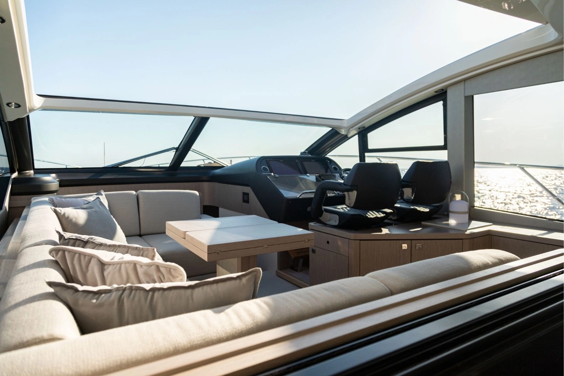 Charter yacht Sunseeker Predator 57 Boefje II interior lounge.