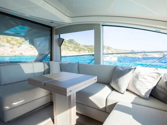 Charter yacht Sunseeker Predator 57 Boefje II interior lounge.