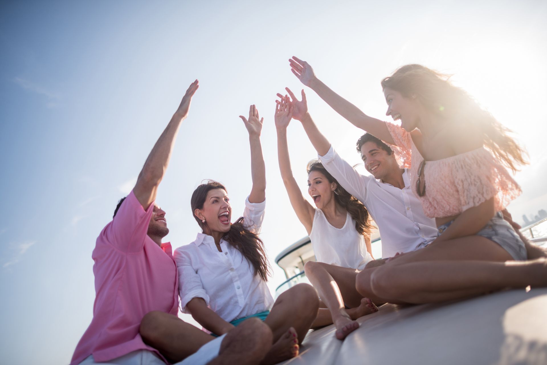 Group of friends on a yacht.