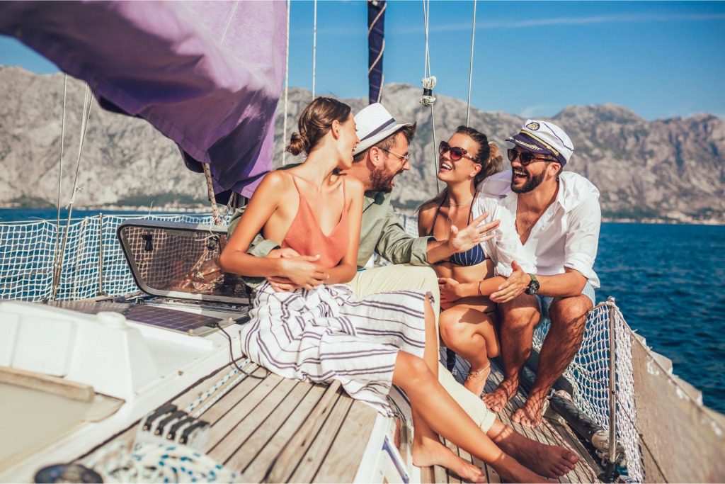 Friends on a charter sailing yacht.