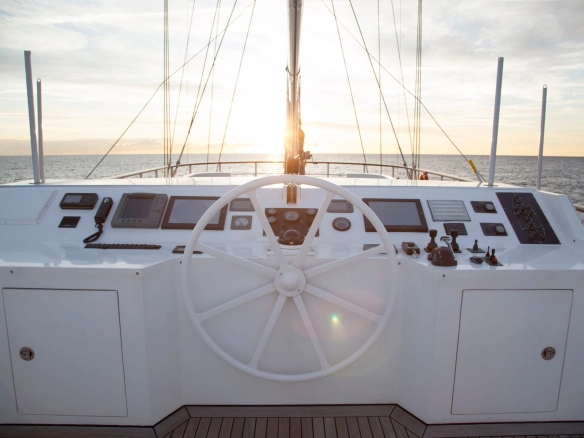 Sailing yacht Mata Mua helm.