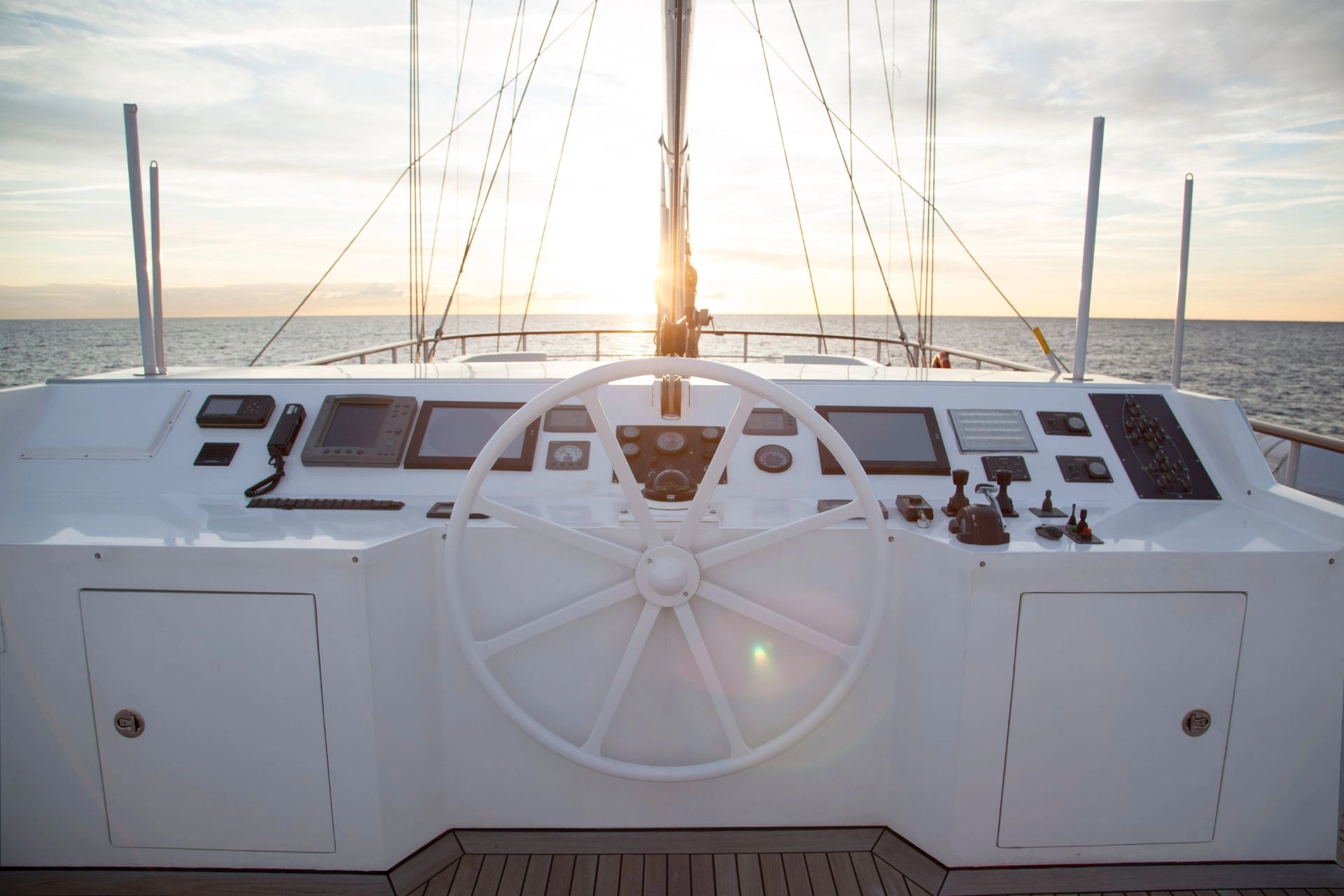 Sailing yacht Mata Mua helm.