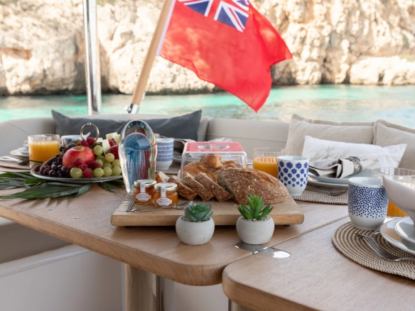 Breakfast aboard motor yacht Princess Y78 Mio Barco.