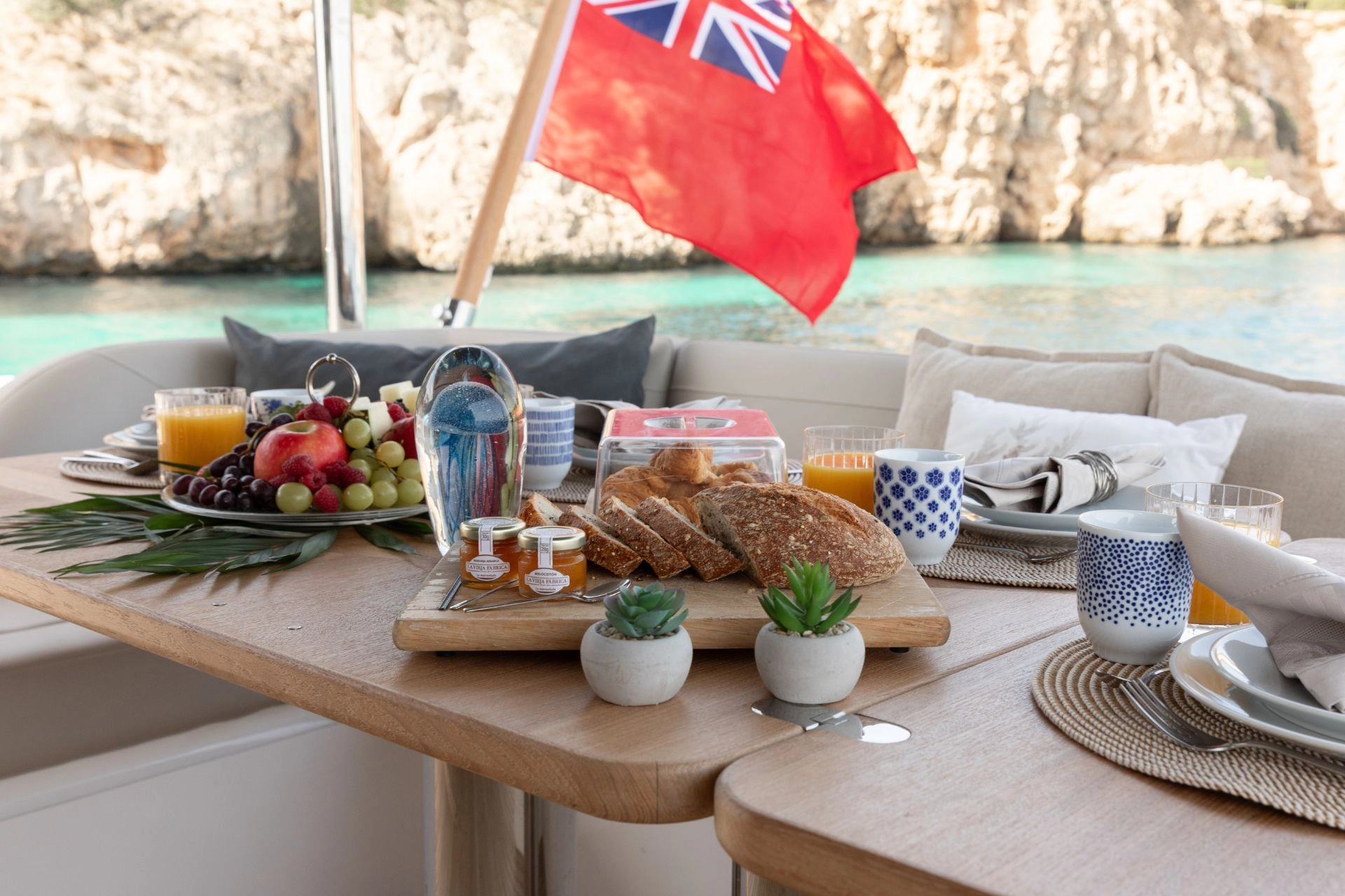 Breakfast aboard motor yacht Princess Y78 Mio Barco.