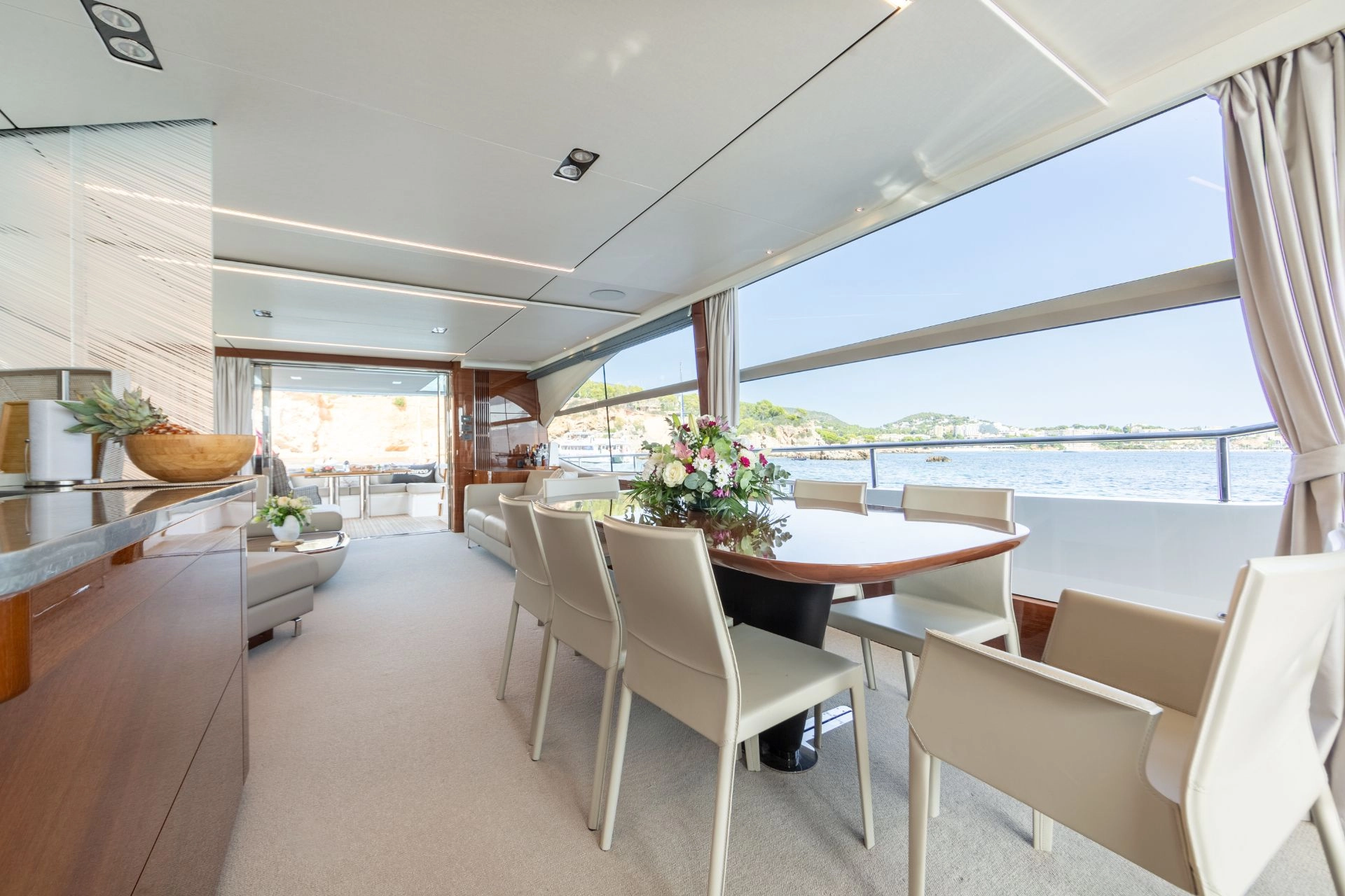 Interior dining area of motor yacht Princess Y78 Mio Barco.