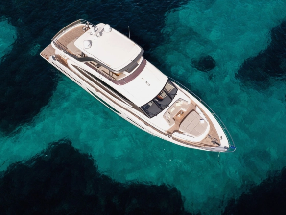 Aerial view of motor yacht Princess Y78 Mid Barco in Mallorca.