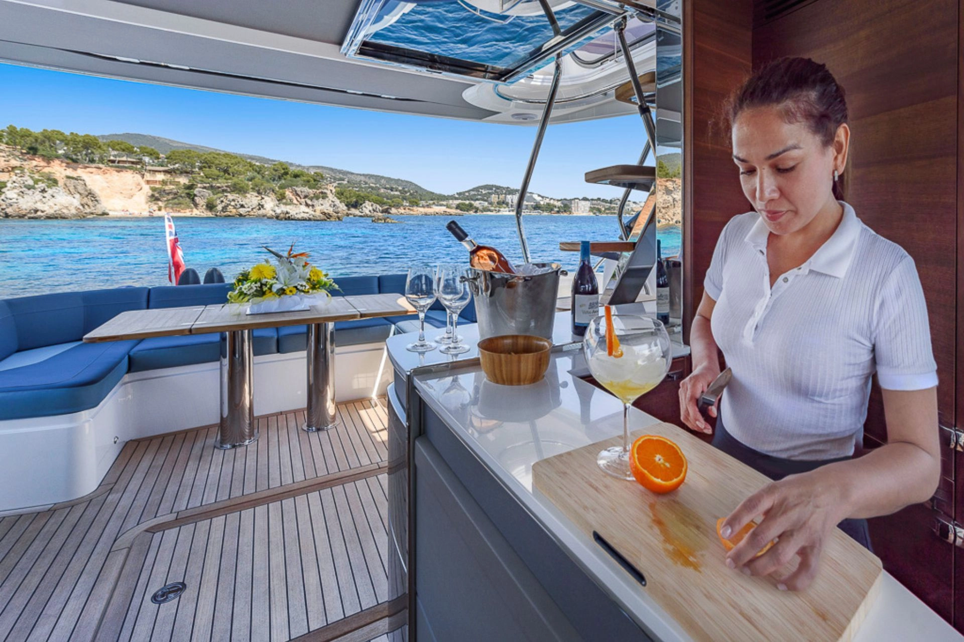 Service on charter yacht Princess S60 Aquavista.