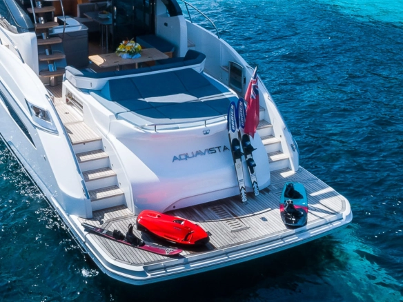 Stern and water toys of charter yacht Princess S60 Aquavista.