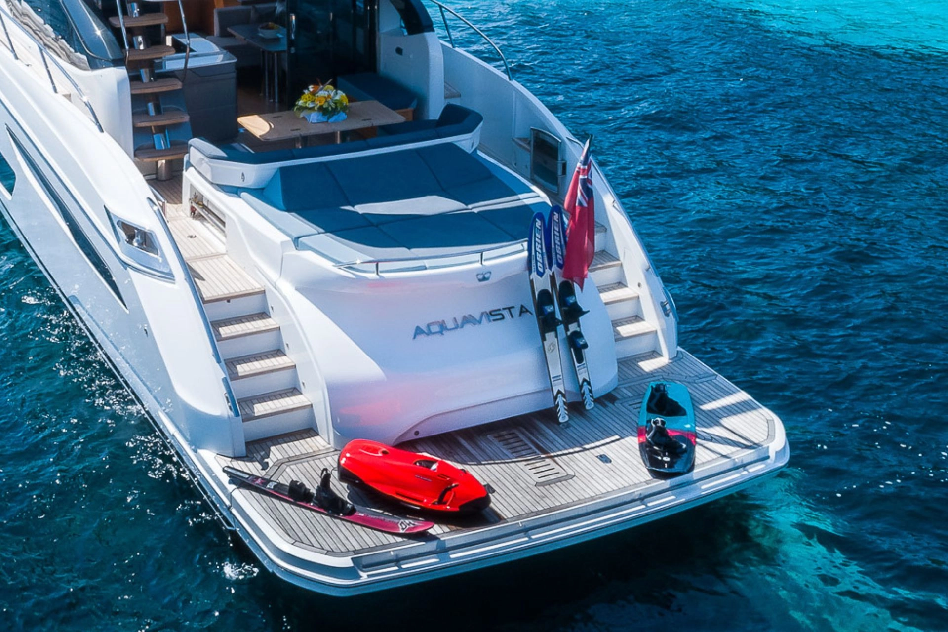 Stern and water toys of charter yacht Princess S60 Aquavista.