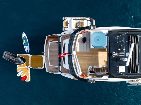 Aerial view of Sunseeker 95 yacht Blue Infinity One.