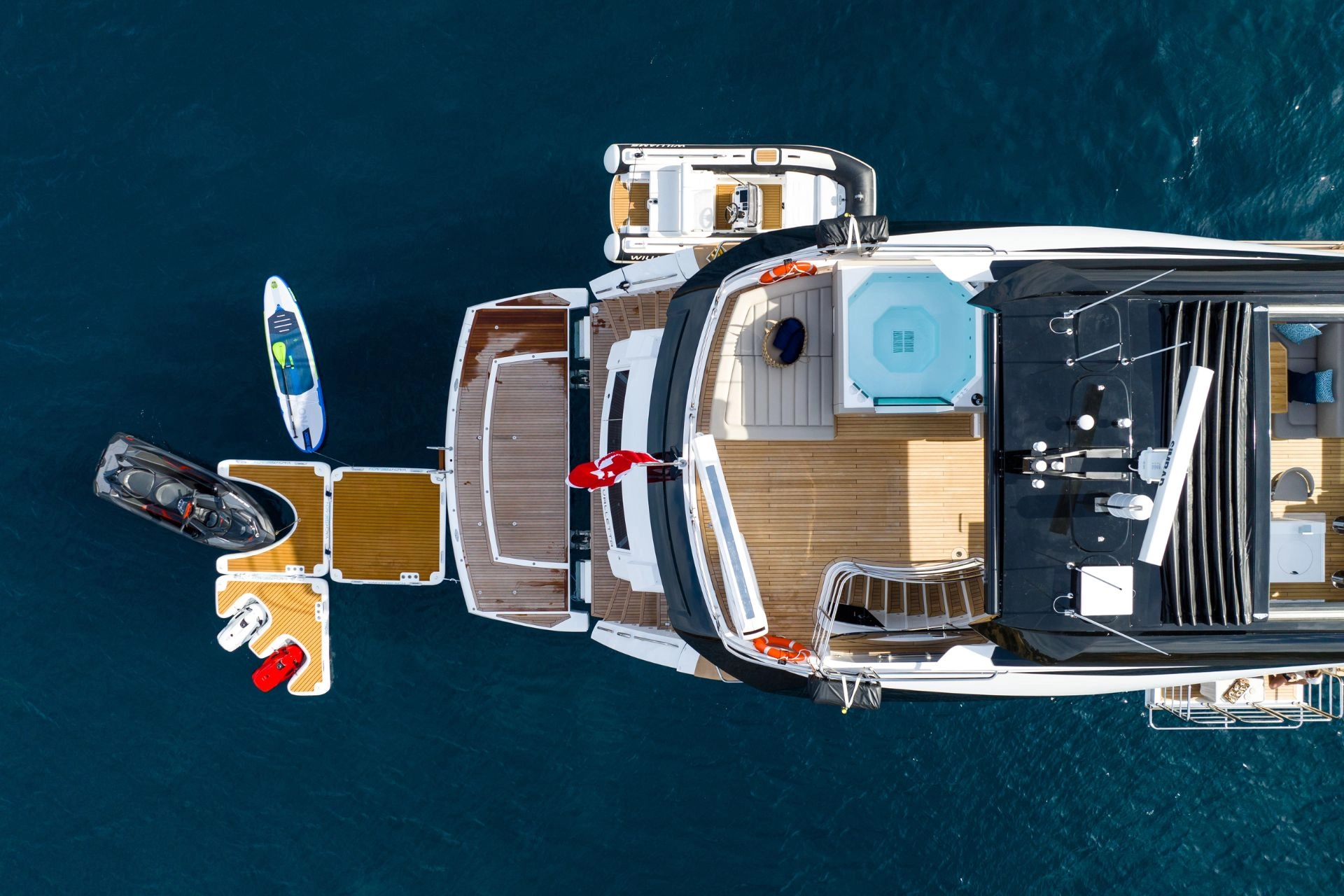 Aerial view of Sunseeker 95 yacht Blue Infinity One.
