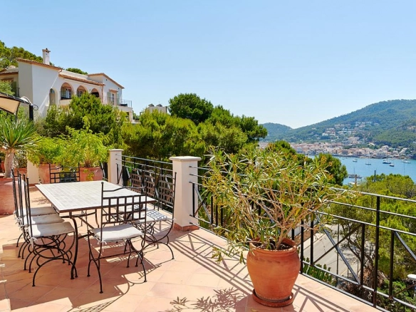 Exterior dining area and view of Top of the Ocean property in Port d'Andratx in Mallorca.