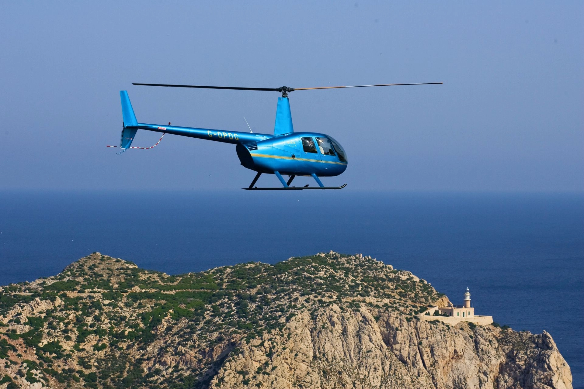 Helicopter over the Balearic Islands.