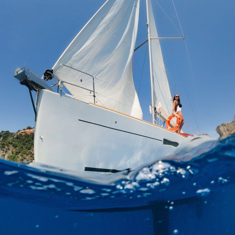 Sailing boat navigating.