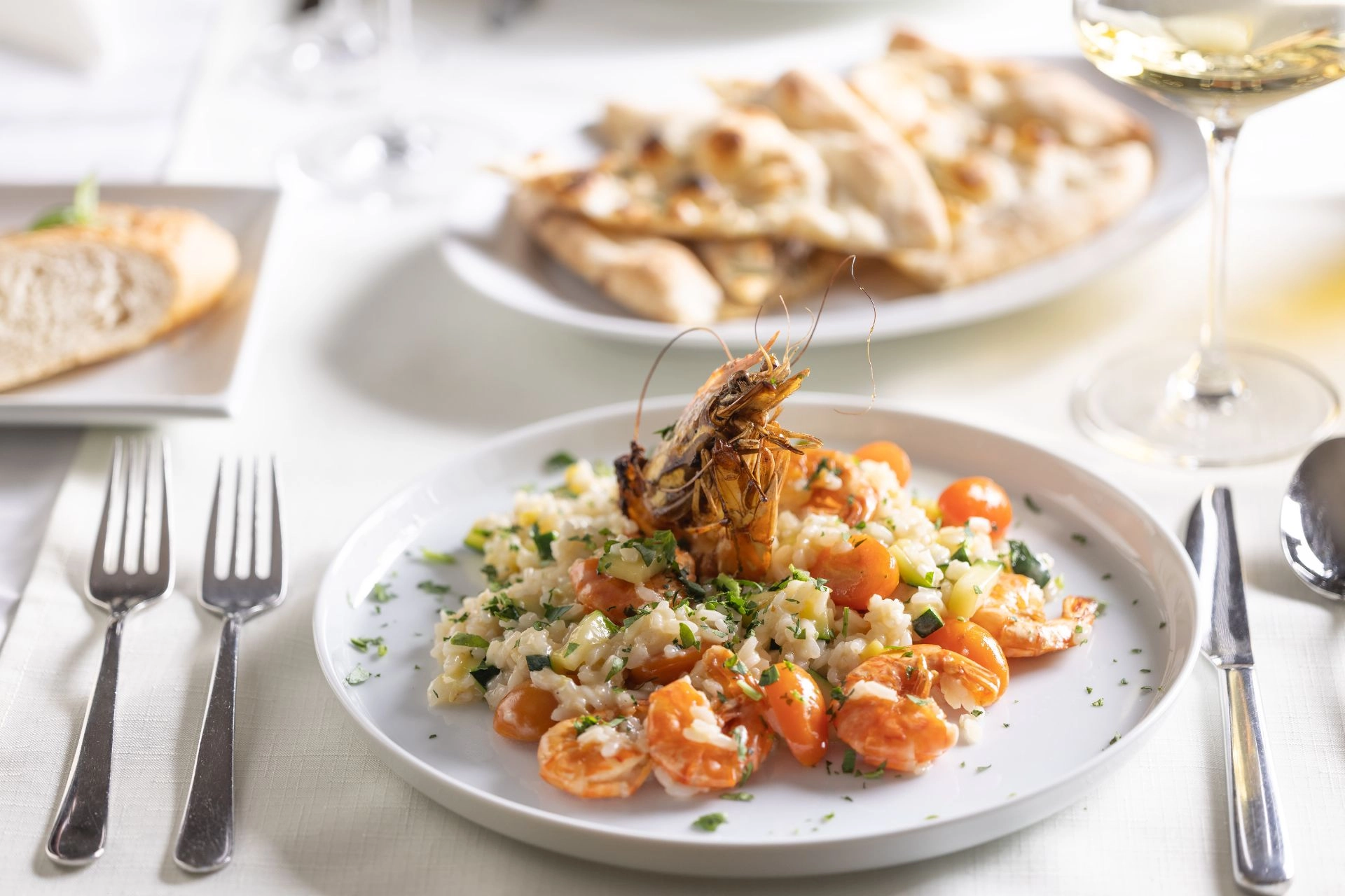 Seafood risotto at a restaurant.