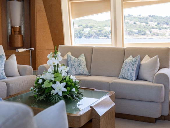 Salon of Evolution Yachts Benita Blue.