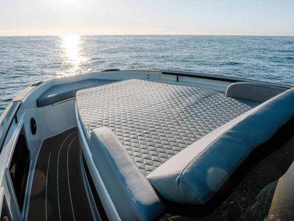 Bow of charter yacht Kumbra 34 in Mallorca.