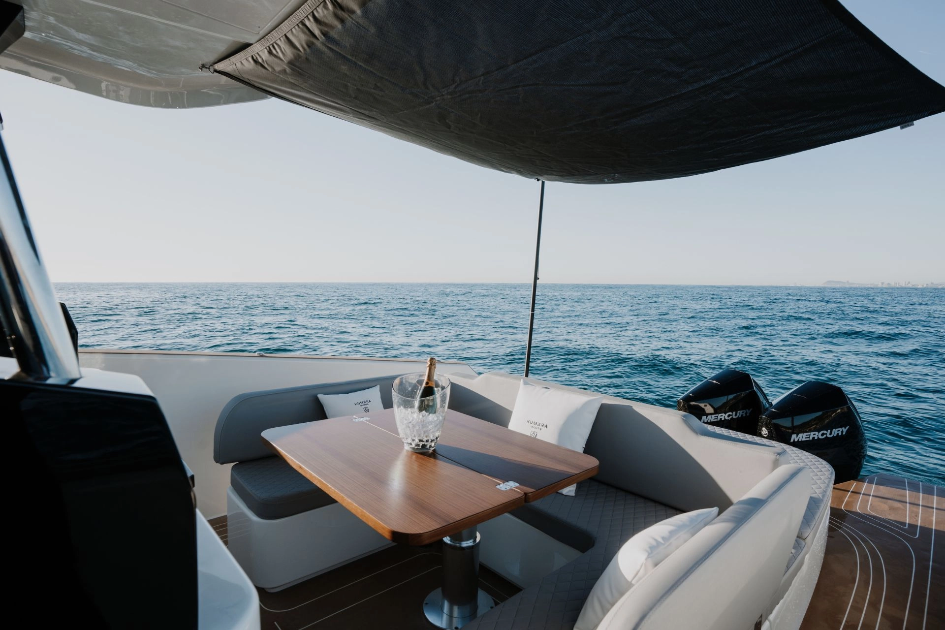 Dining area of charter yacht Kumbra 34 in Mallorca.