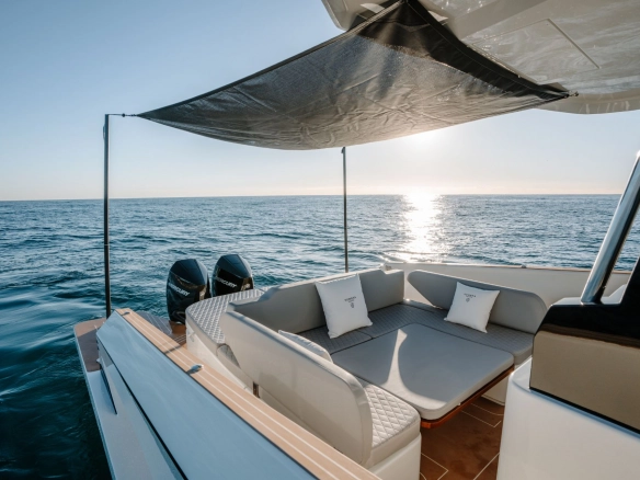 Sunbed of charter yacht Kumbra 34 in Mallorca.