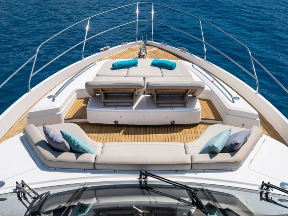Bow of charter yacht Princess 68 Zen in Mallorca.