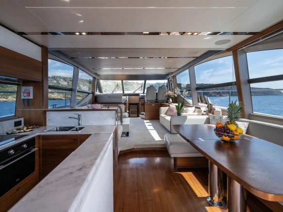Salon of charter yacht Princess 68 Zen in Mallorca.