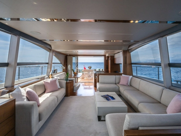 Salon of charter yacht Princess 68 Zen in Mallorca.