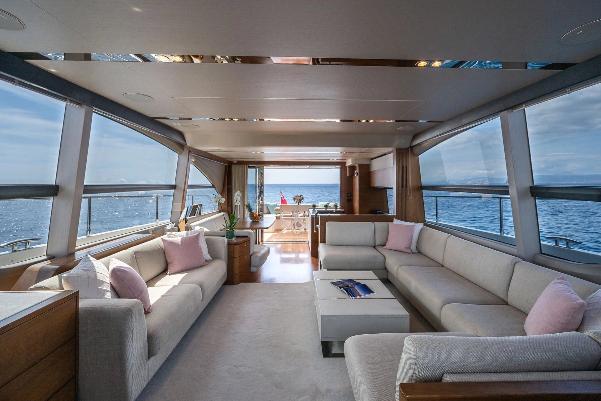 Salon of charter yacht Princess 68 Zen in Mallorca.