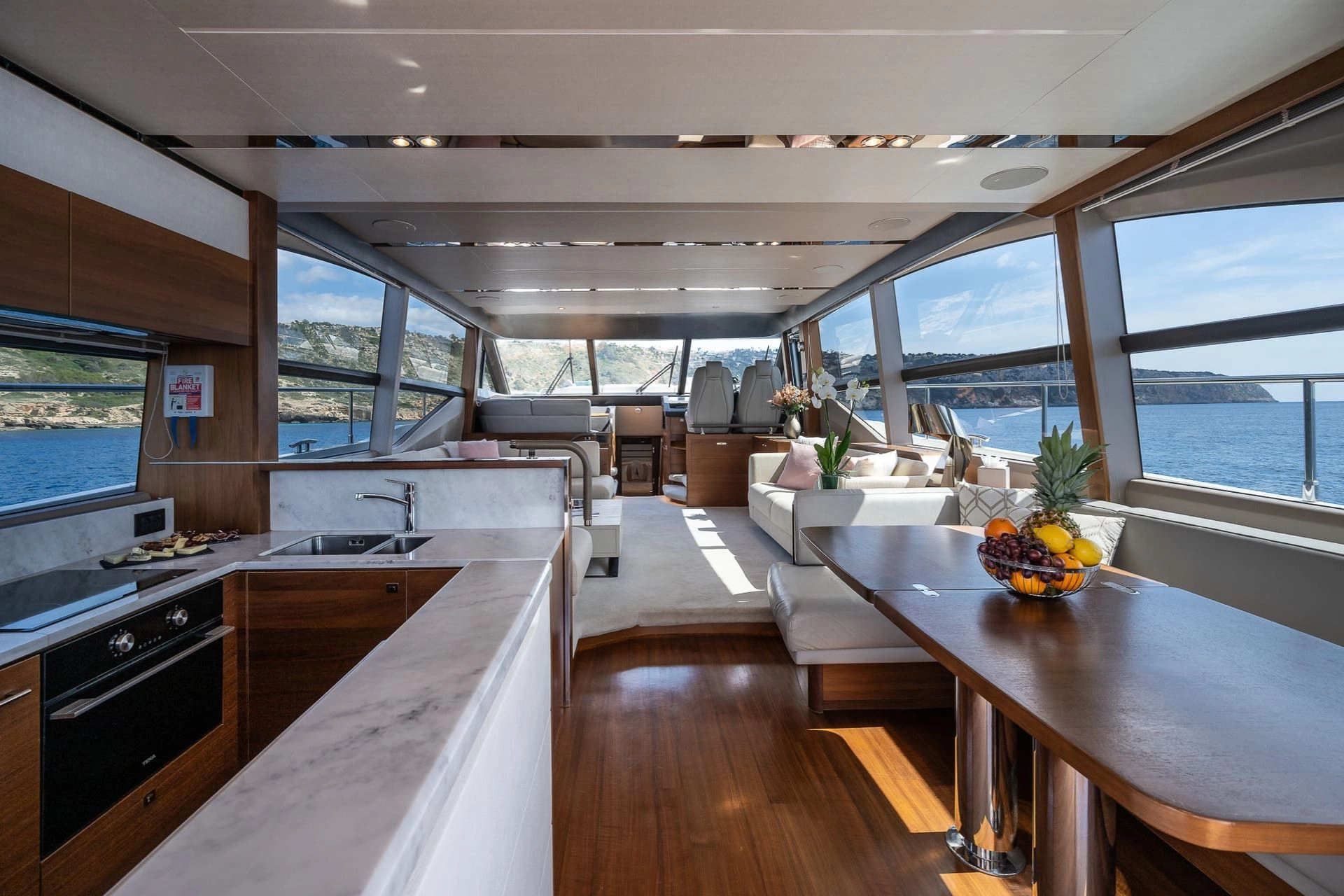Salon of charter yacht Princess 68 Zen in Mallorca.