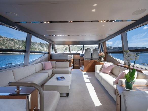 Salon of charter yacht Princess 68 Zen in Mallorca.