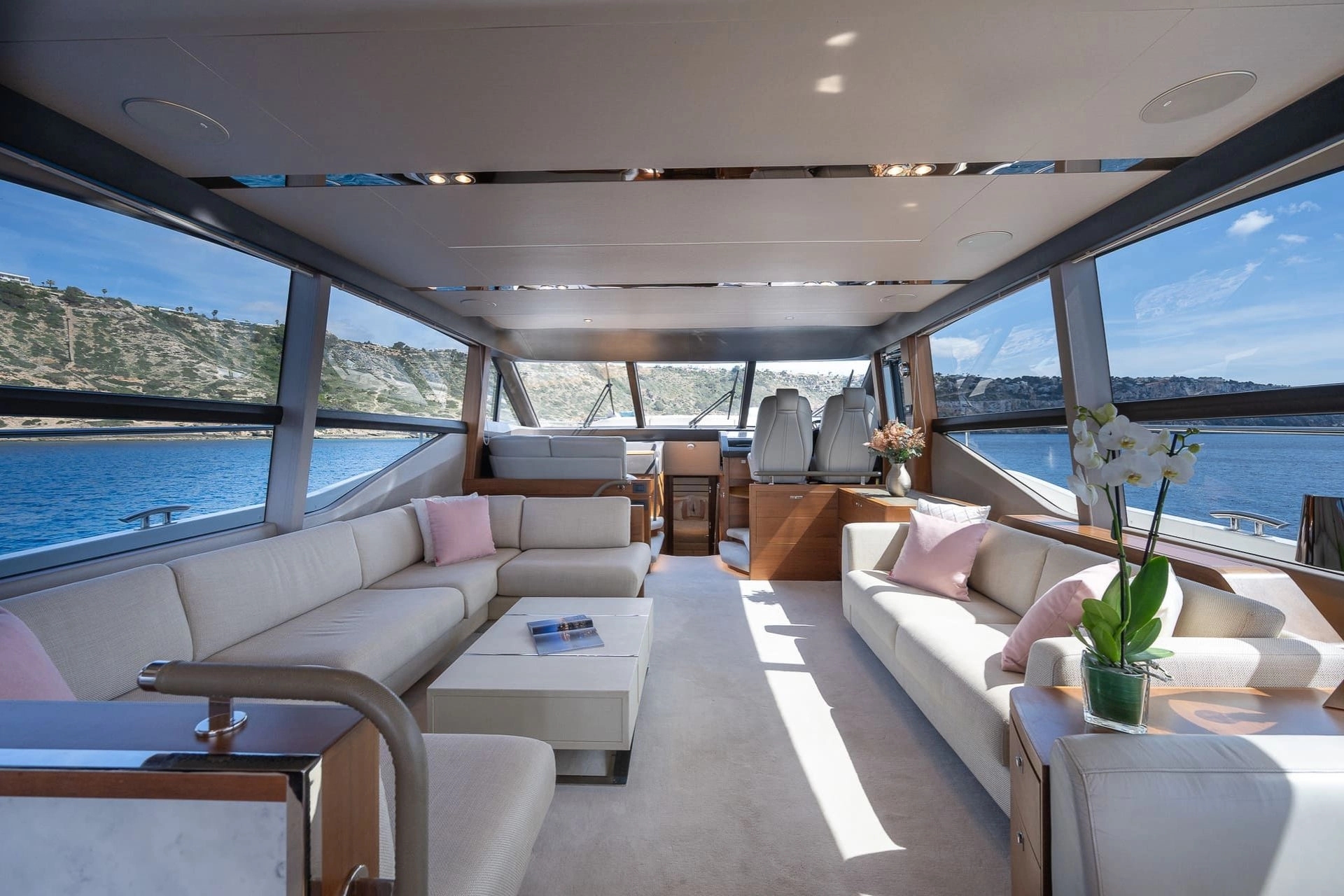Salon of charter yacht Princess 68 Zen in Mallorca.