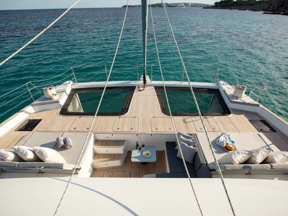 Bow of sailing catamaran Sunreef 60 Sunbreeze.