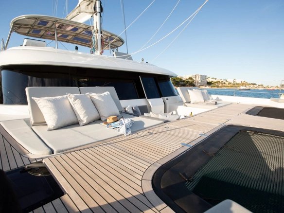 Bow of sailing catamaran Sunreef 60 Sunbreeze.