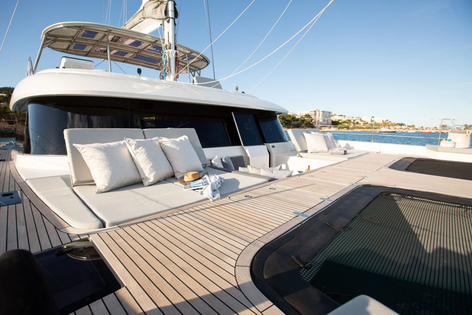 Bow of sailing catamaran Sunreef 60 Sunbreeze.