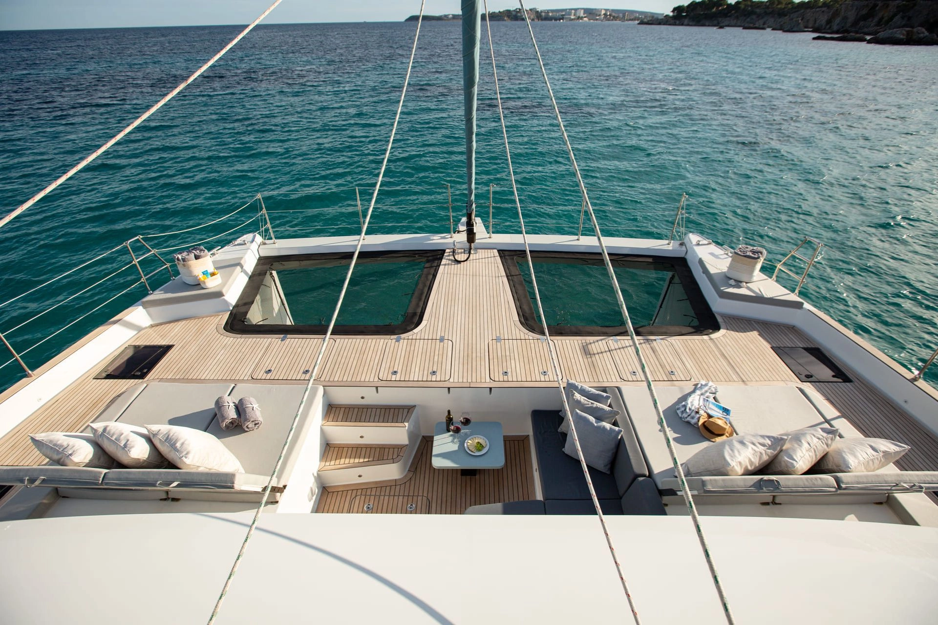 Bow of sailing catamaran Sunreef 60 Sunbreeze.