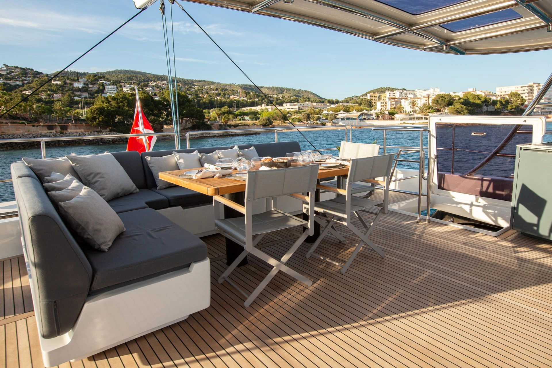 Flybridge of sailing catamaran Sunreef 60 Sunbreeze.