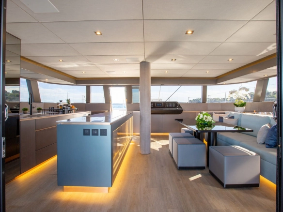 salon of sailing catamaran Sunreef 60 Sunbreeze.