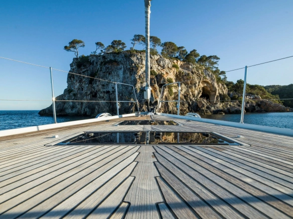 Bow of sailing yacht Jeanneau 64 Thea.