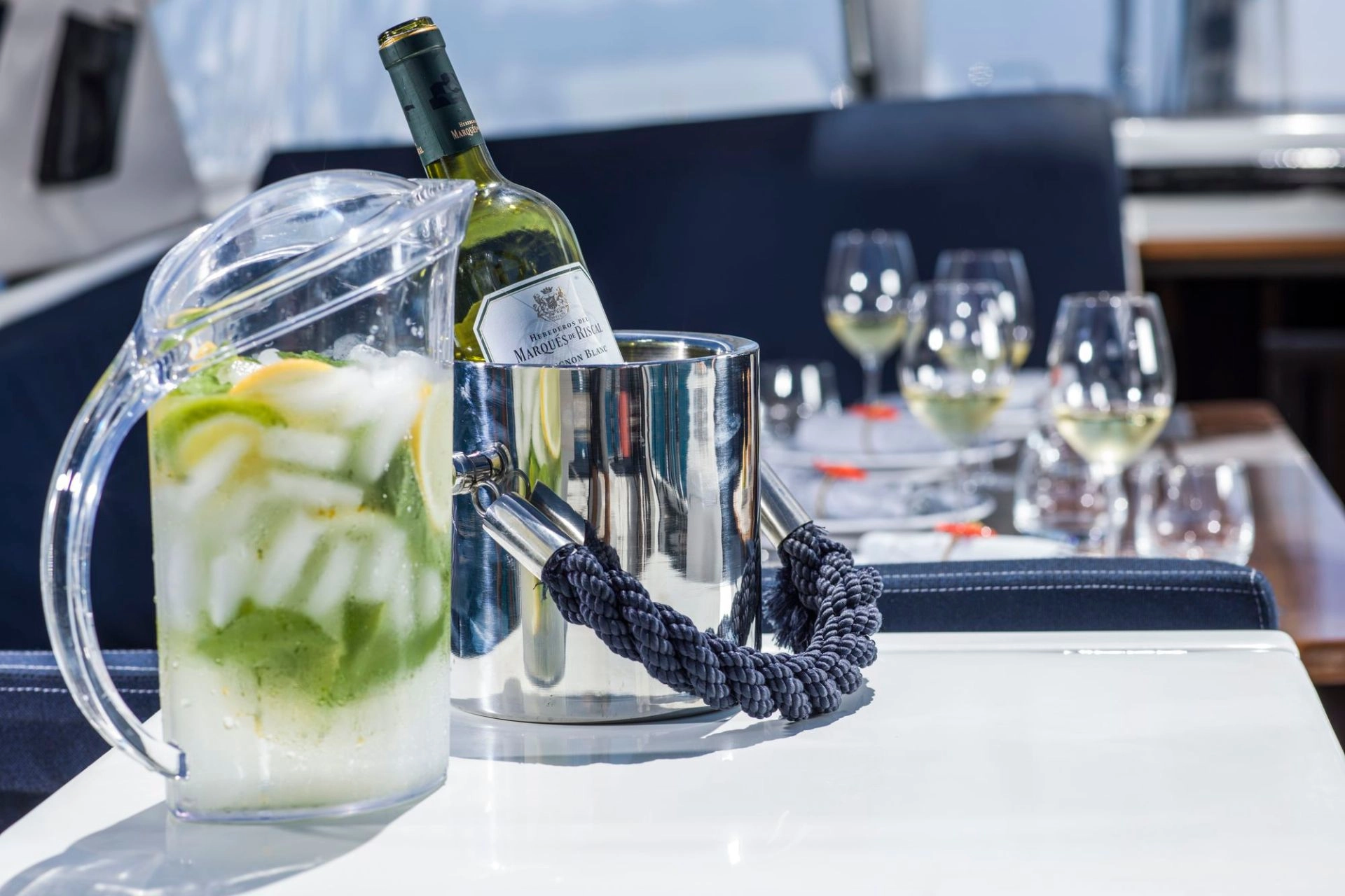 Drinks on sailing yacht Jeanneau 64 Thea.