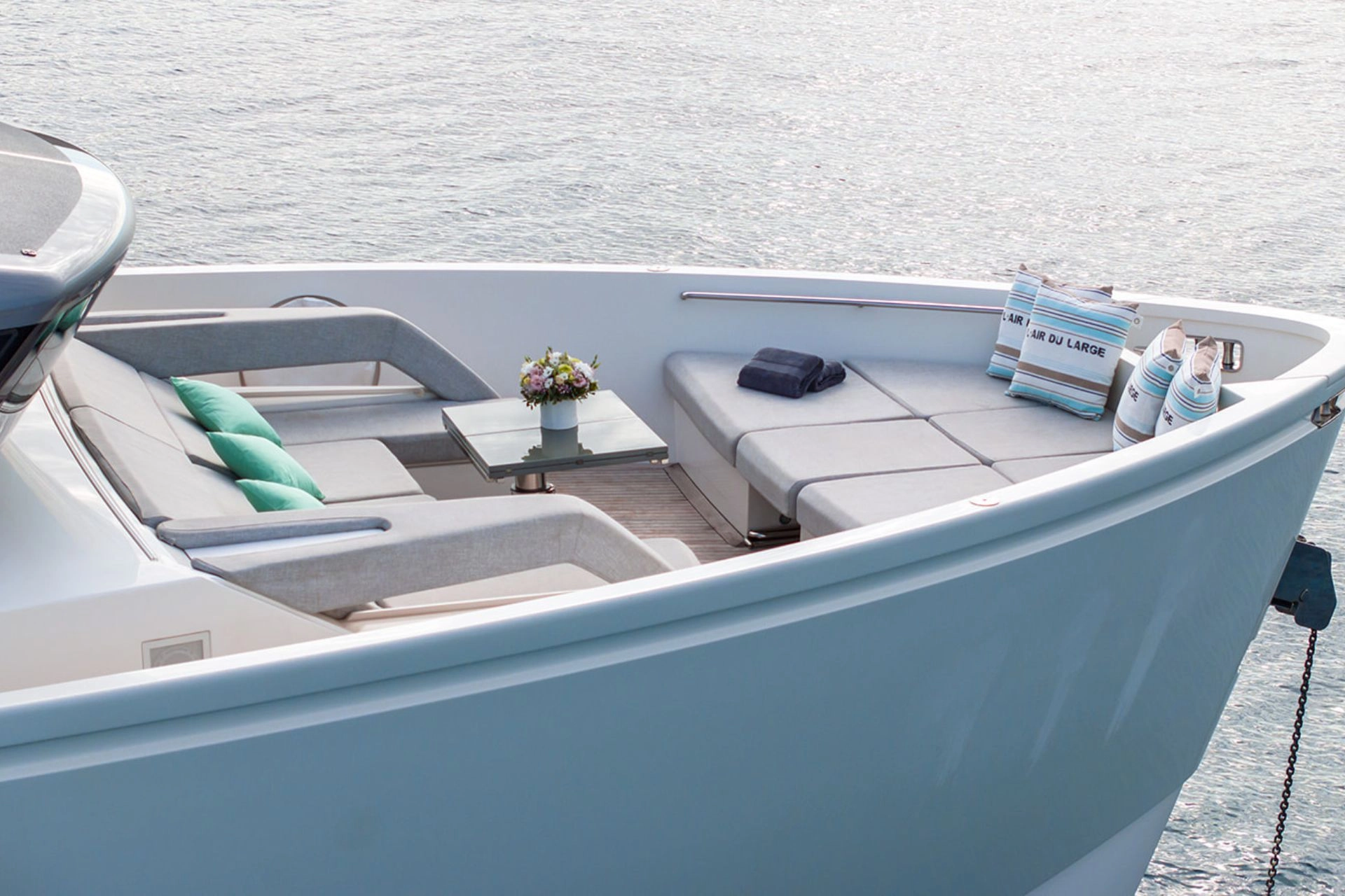 Bow of charter yacht Sanlorenzo SX76 Cloud IX in Mallorca.