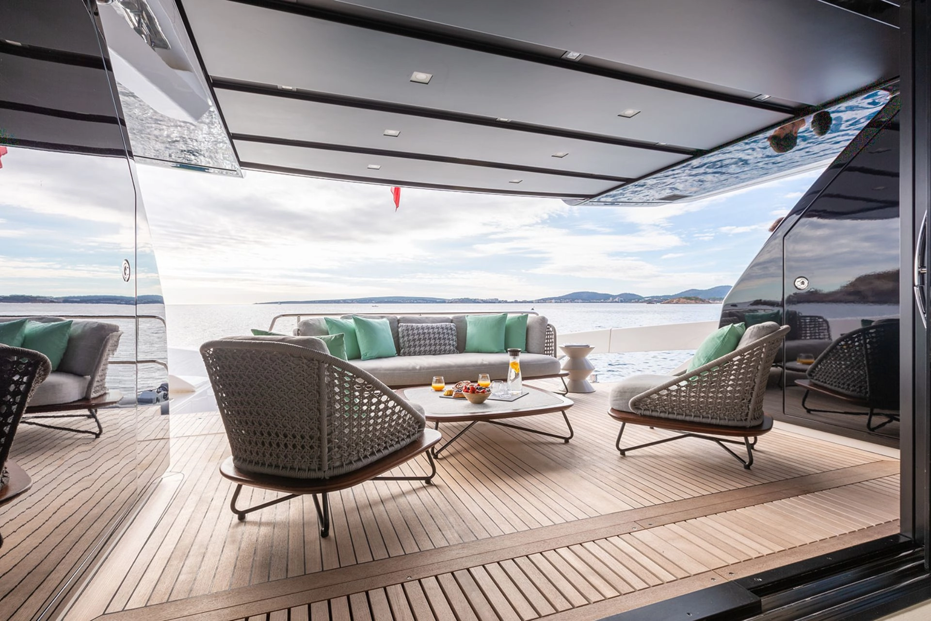 Deck of charter yacht Sanlorenzo SX76 Cloud IX in Mallorca.