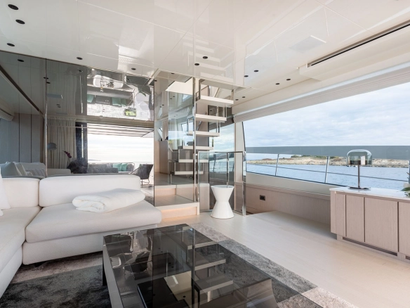 Interior of charter yacht Sanlorenzo SX76 Cloud IX in Mallorca.