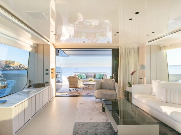 Interior of charter yacht Sanlorenzo SX76 Cloud IX in Mallorca.