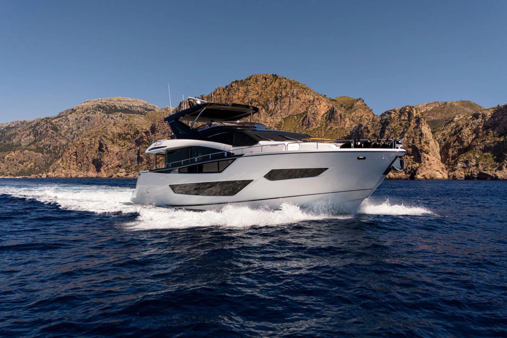 Charter yacht Sunseeker 88 Moonlight cruising in Mallorca.