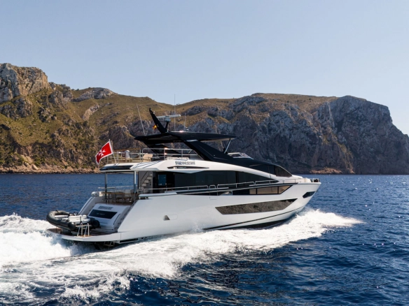 Charter yacht Sunseeker 88 Moonlight cruising in Mallorca.