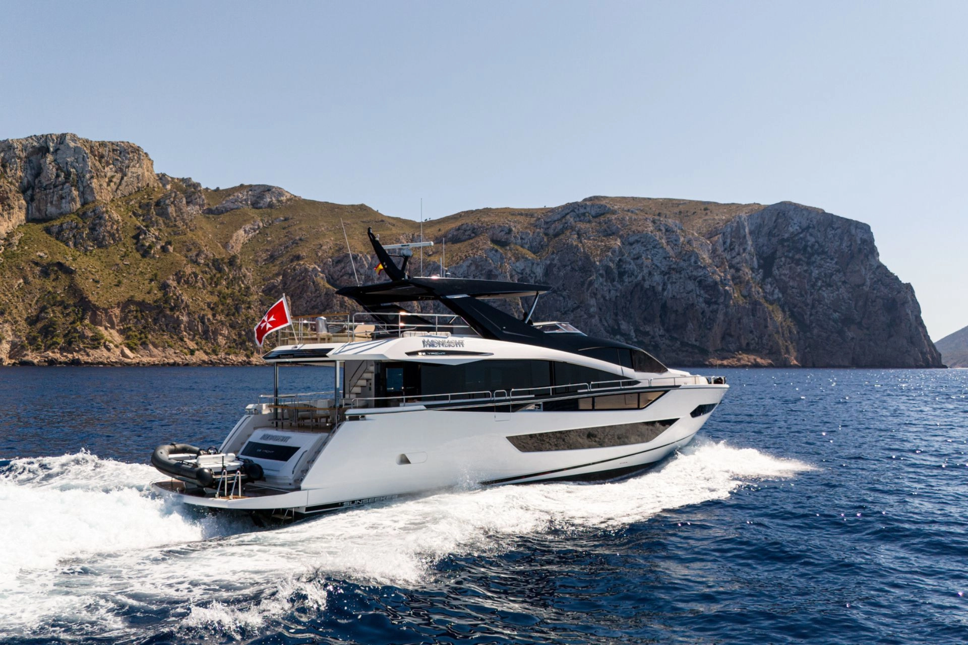 Charter yacht Sunseeker 88 Moonlight cruising in Mallorca.