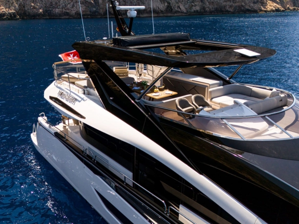 Charter yacht Sunseeker 88 Moonlight cruising in Mallorca.