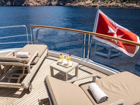 Sunbeds on charter yacht Sunseeker 88 Moonlight in Mallorca.