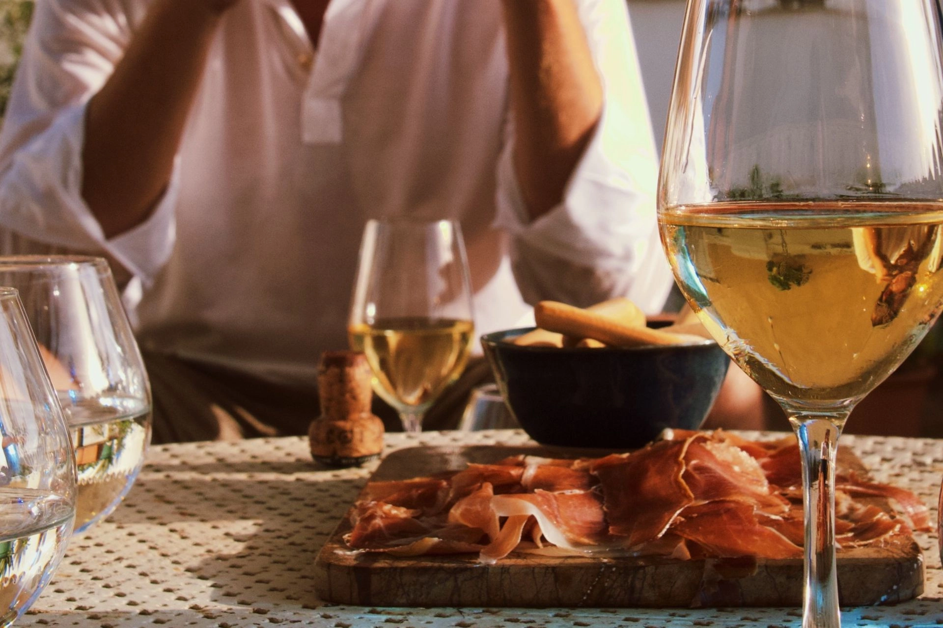 Wine at tapas at wine tasting in Mallorca.