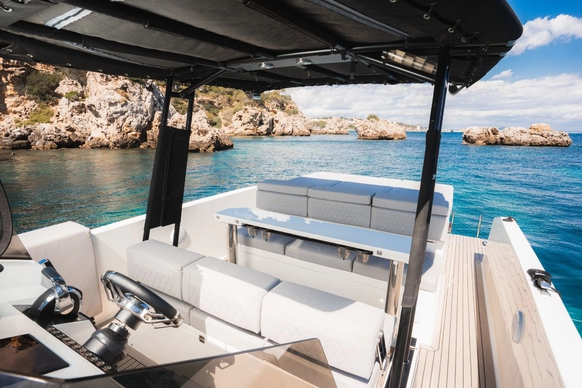 Deck of charter yacht De Antonio D28 Open in Mallorca.